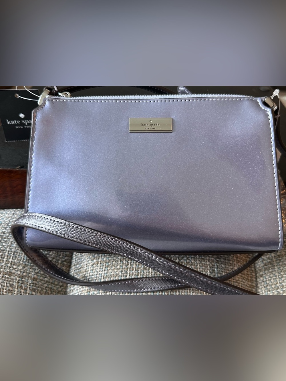 NWT Kate Spade Kenzie Patent Mini Crossbody Concealed Fig Metallic NWT